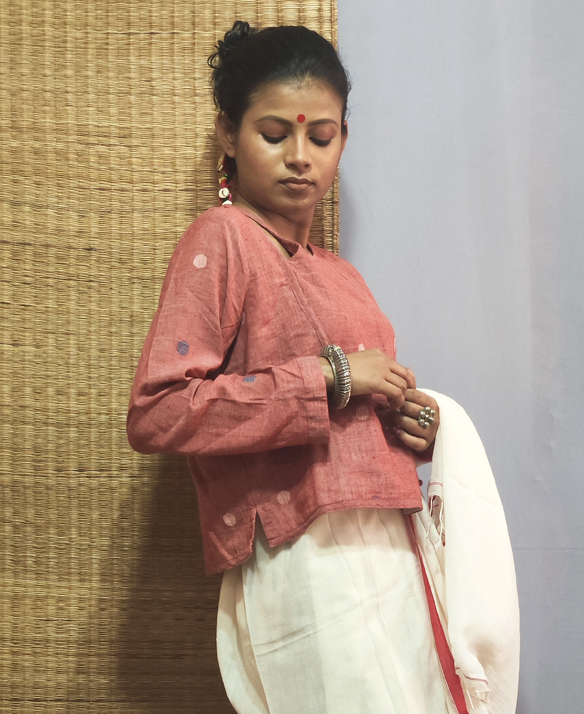 Madder Red Jamdani Angarakha CropTop