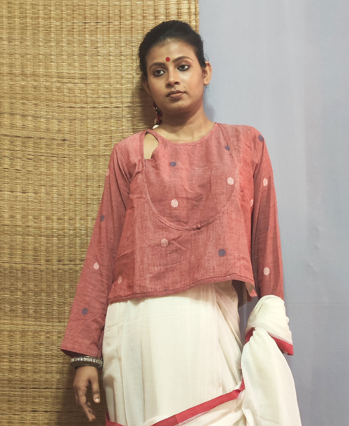 Madder Red Jamdani Angarakha CropTop