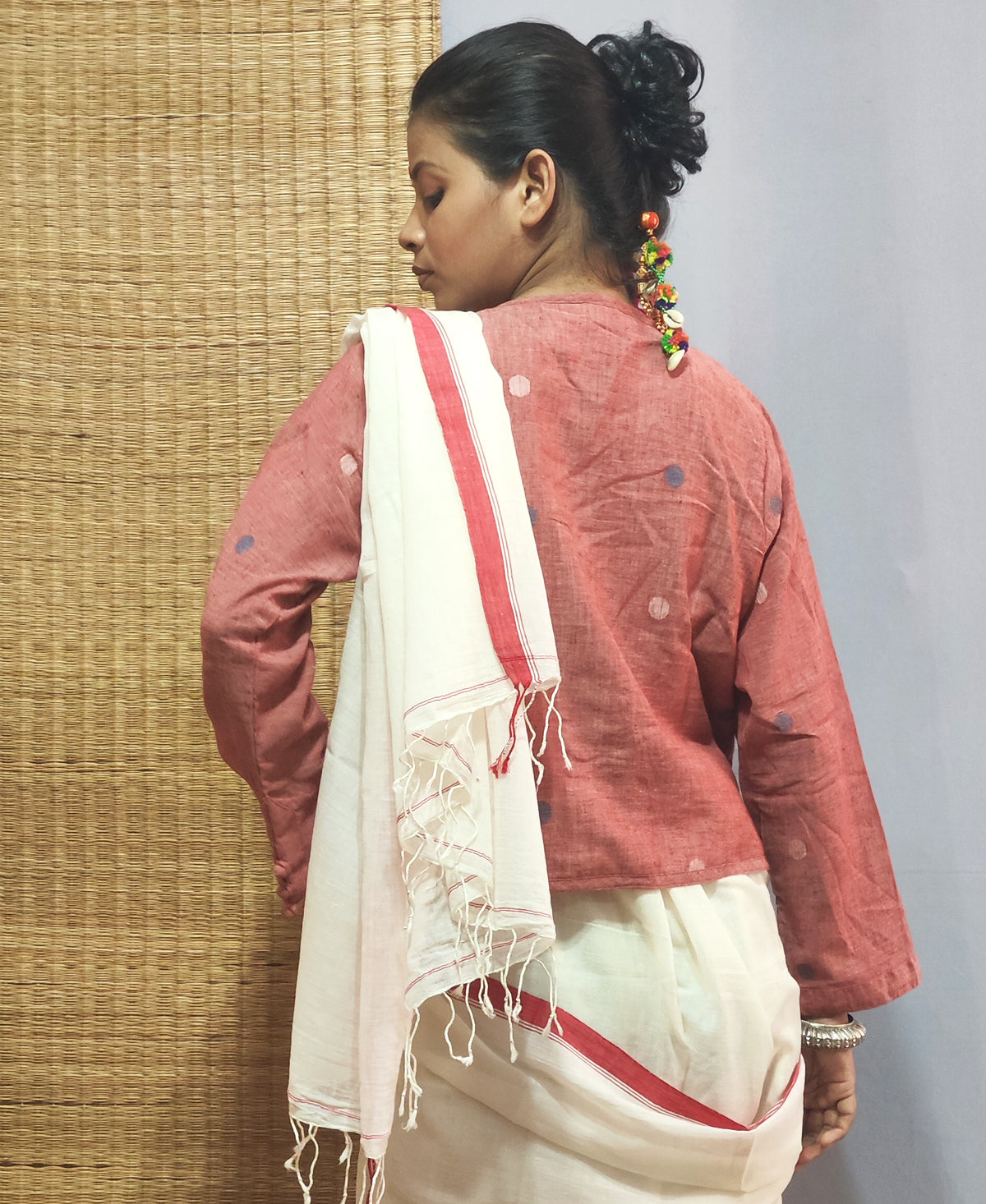 Madder Red Jamdani Angarakha CropTop