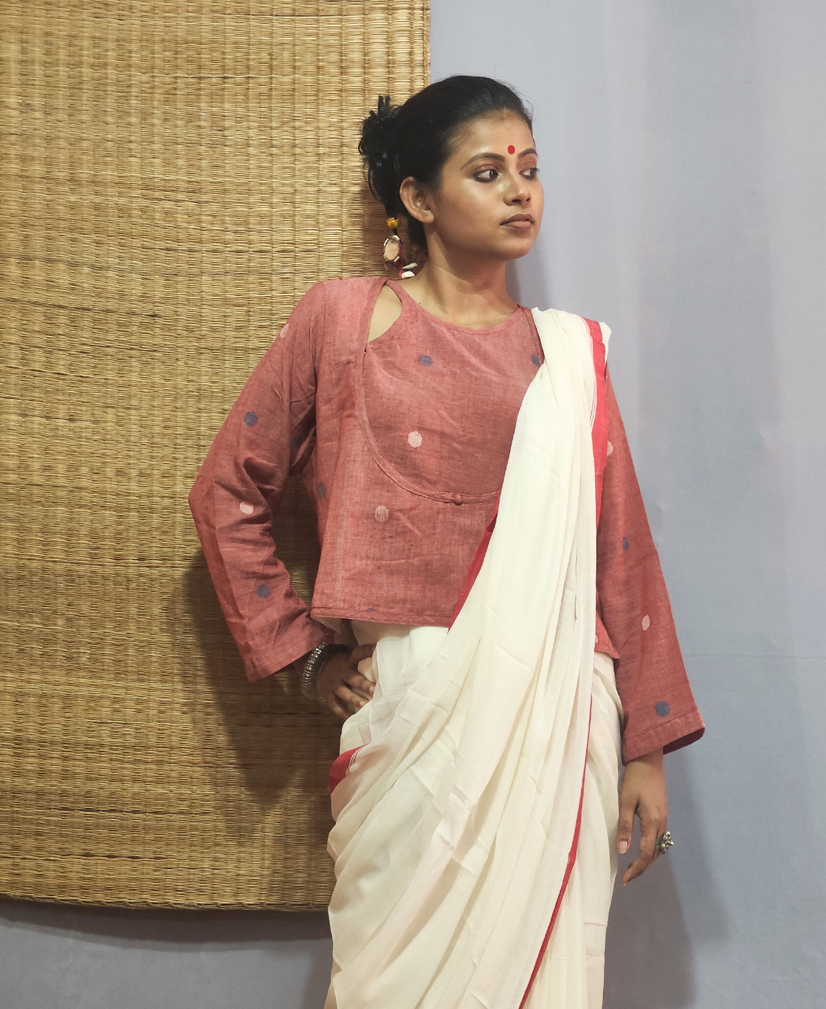 Madder Red Jamdani Angarakha CropTop
