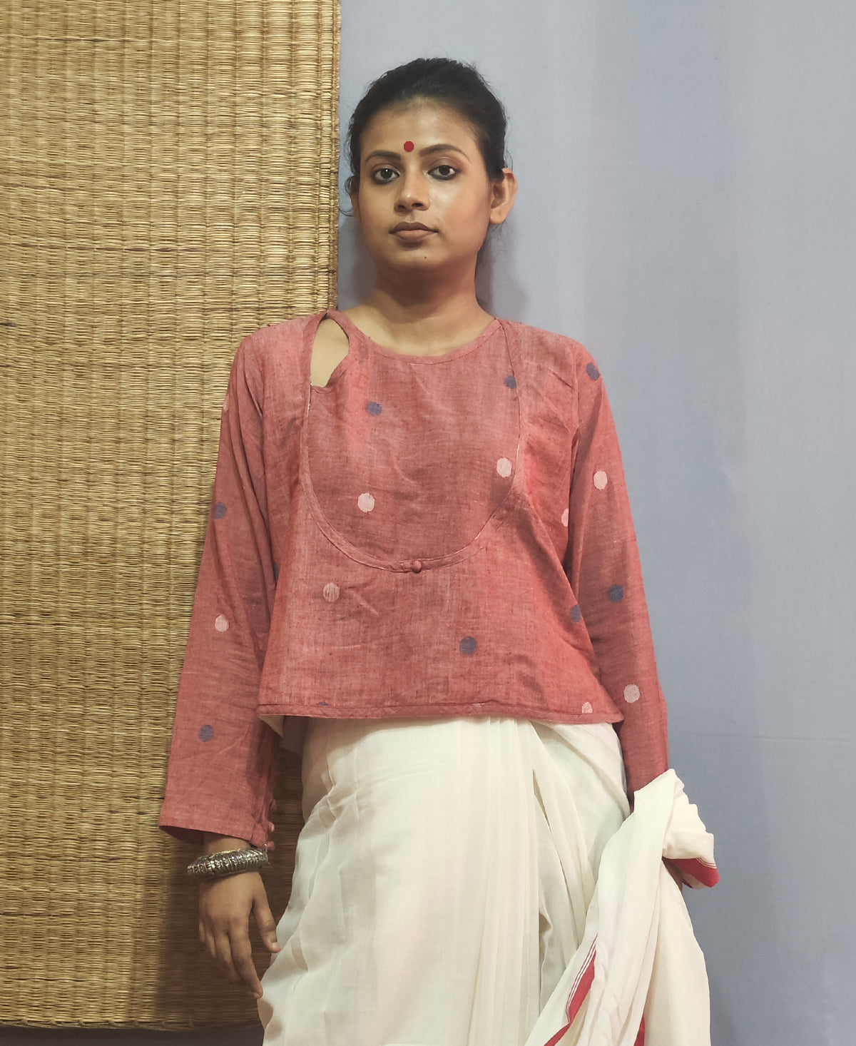 Madder Red Jamdani Angarakha CropTop