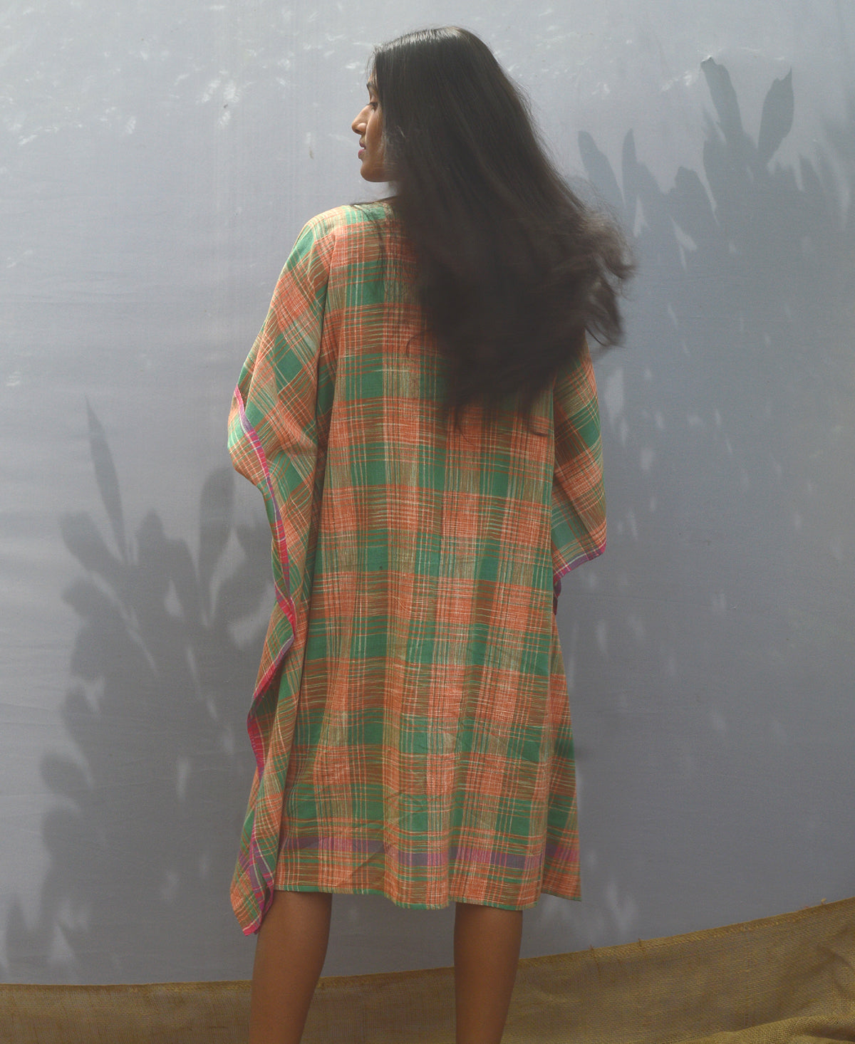 Orange And Green Checked Kaftan Dress