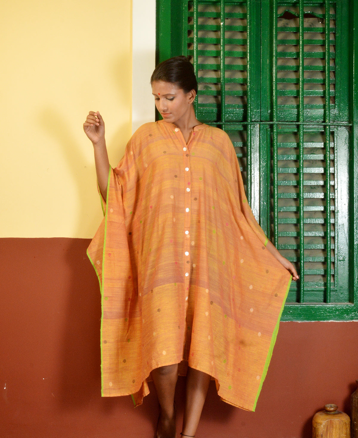 Mustard yellow Jamdani Kaftan