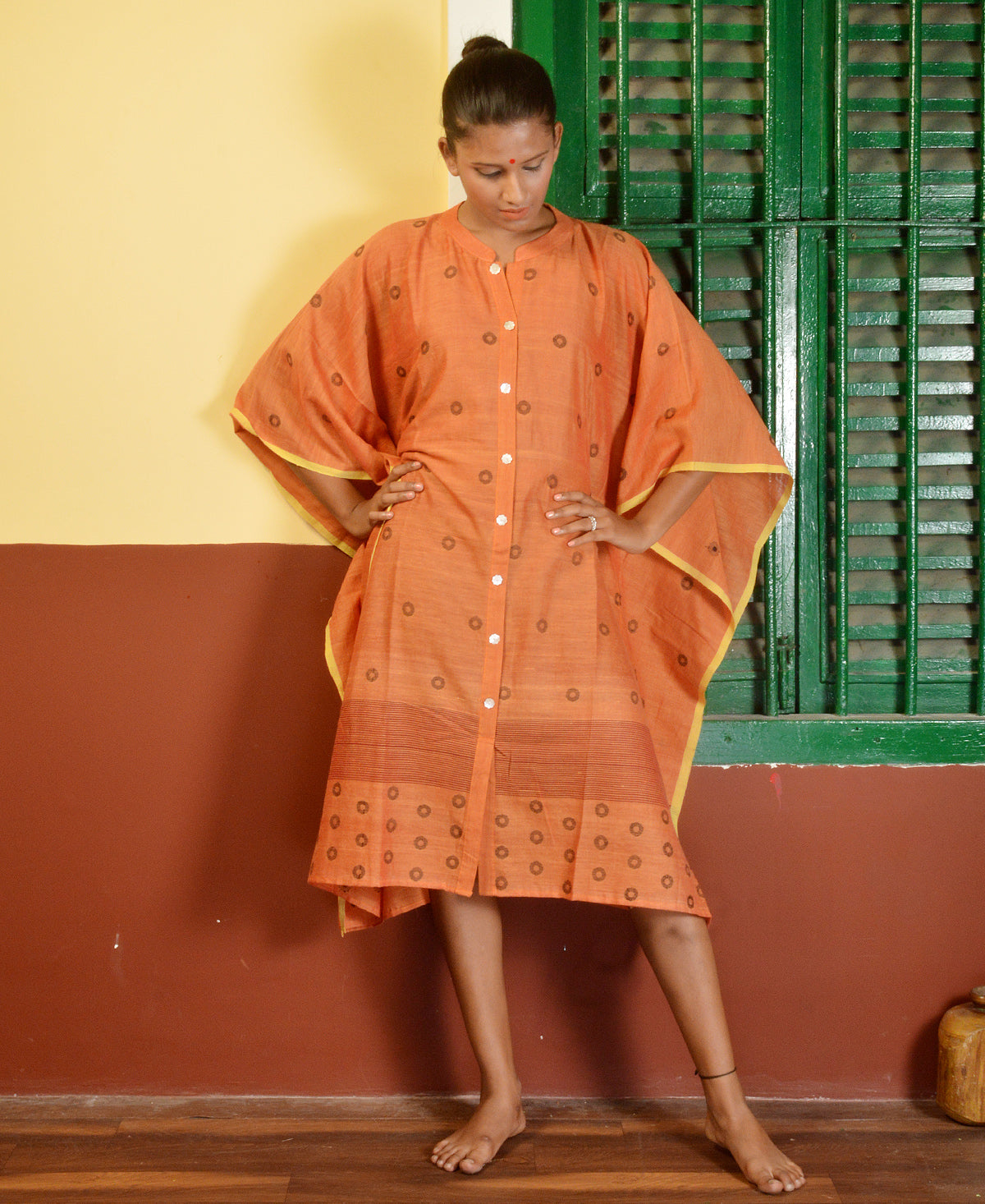Sandstone Orange Polka Jamdani Kaftan