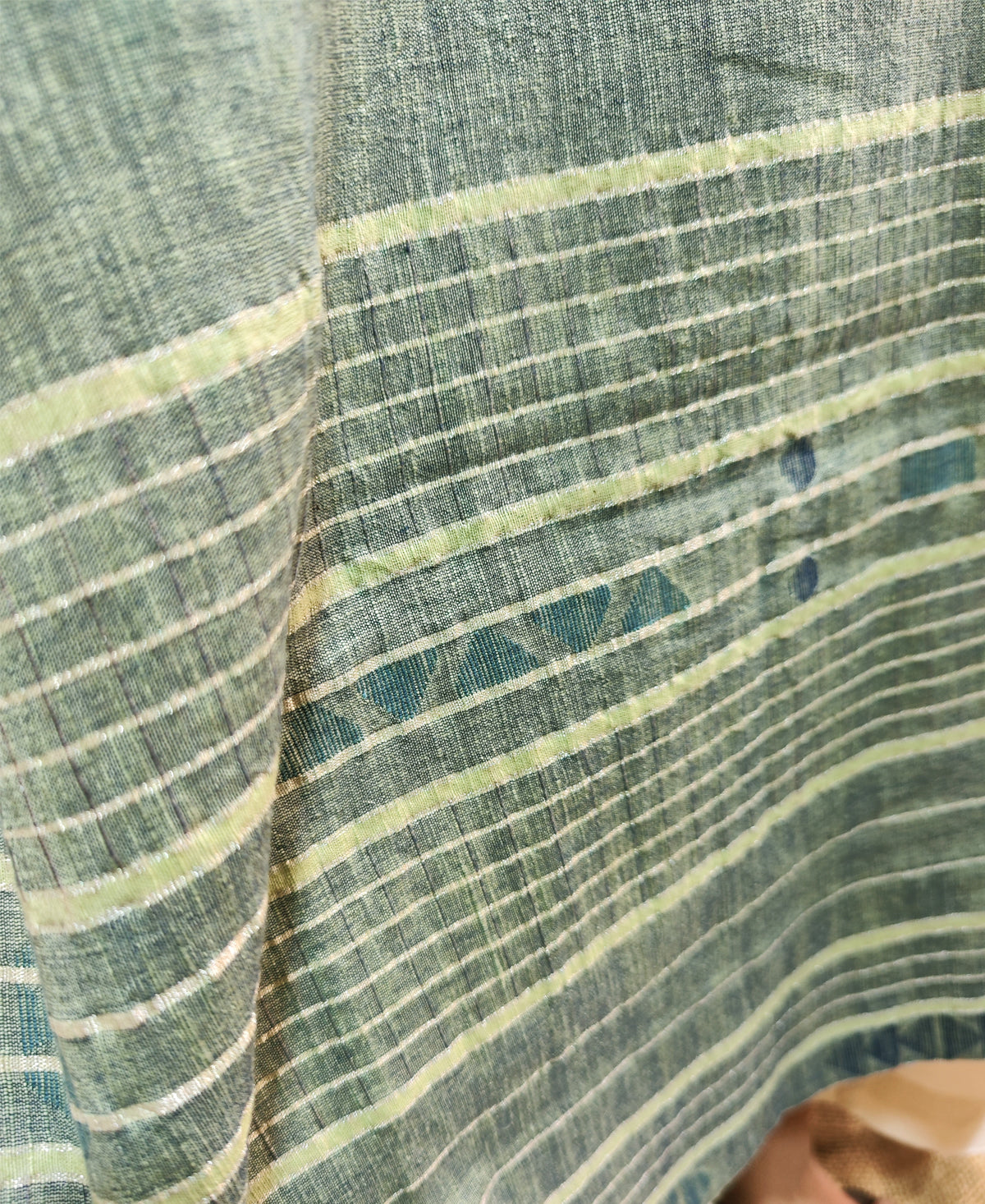 Classic Jamdani Long Kurta In Sage Green