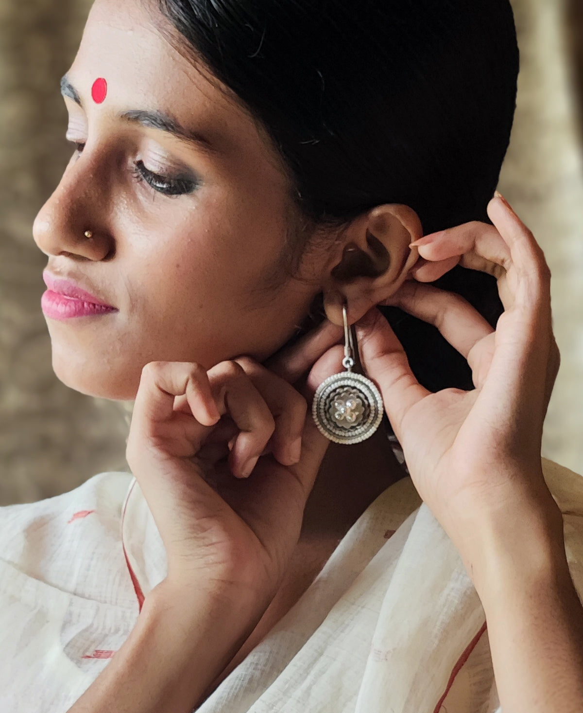 Padma Mukta - Silver Plated Ear Drop