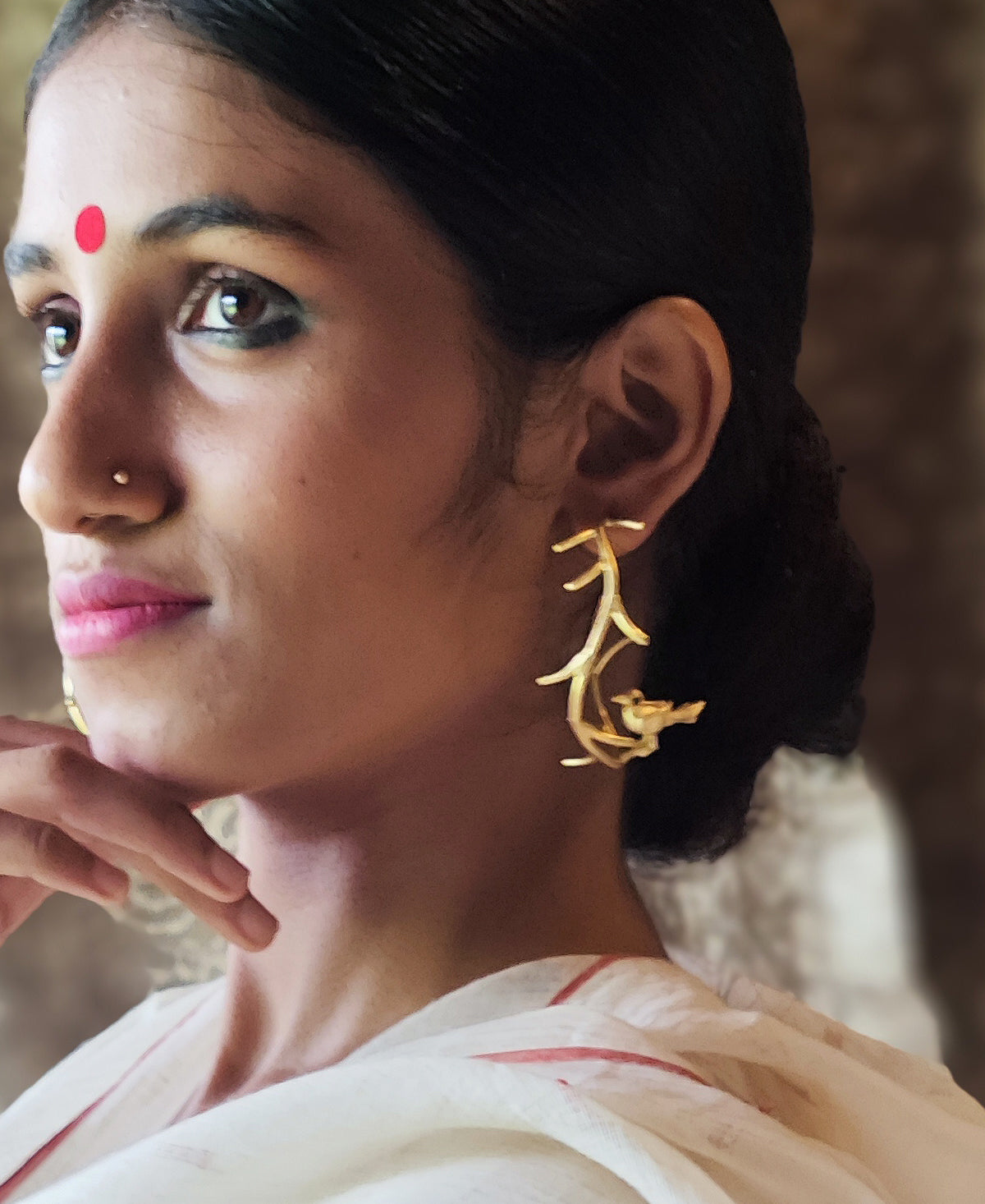 Pakshi Vriksha - Gold Plated Hoop