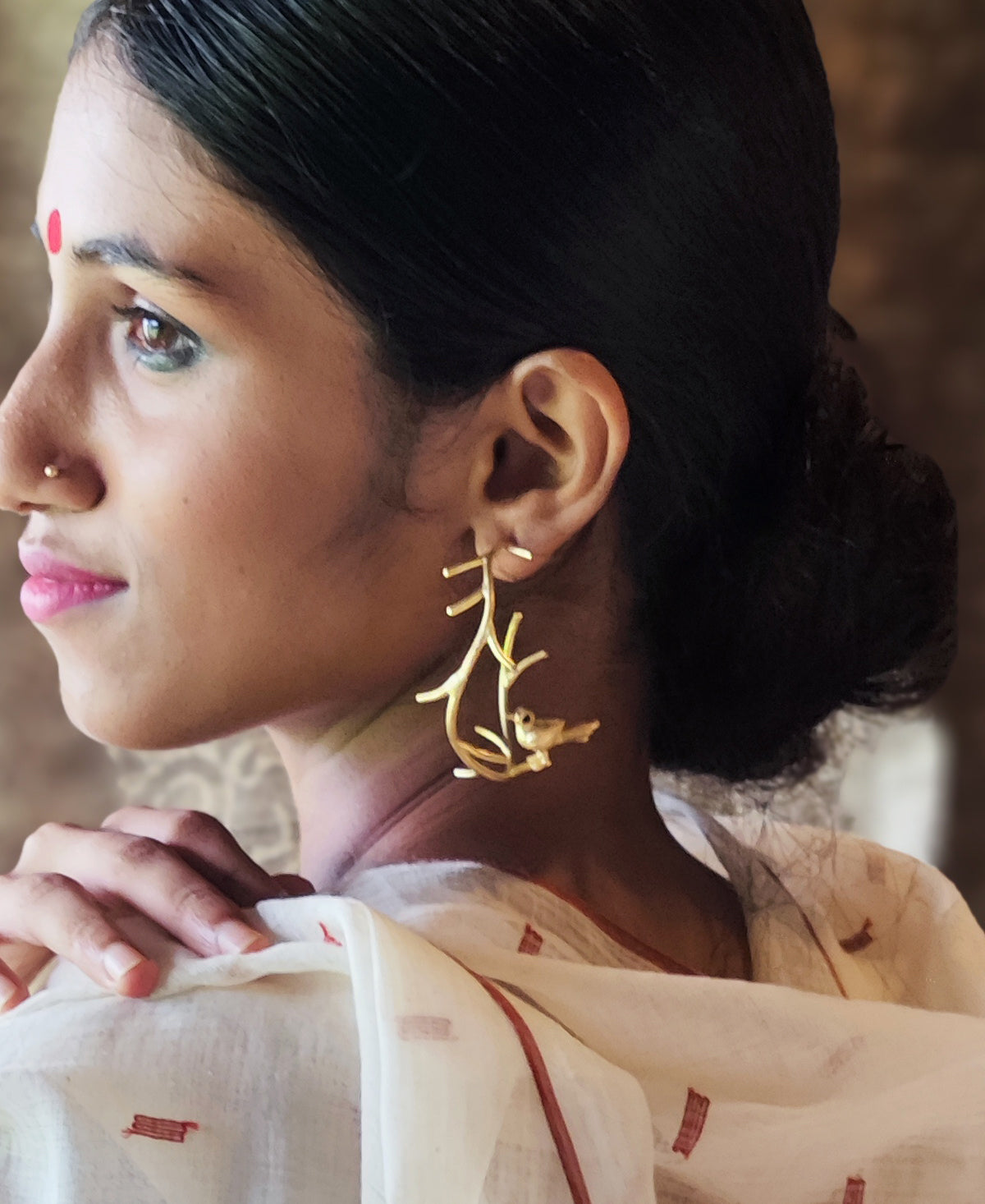 Pakshi Vriksha - Gold Plated Hoop