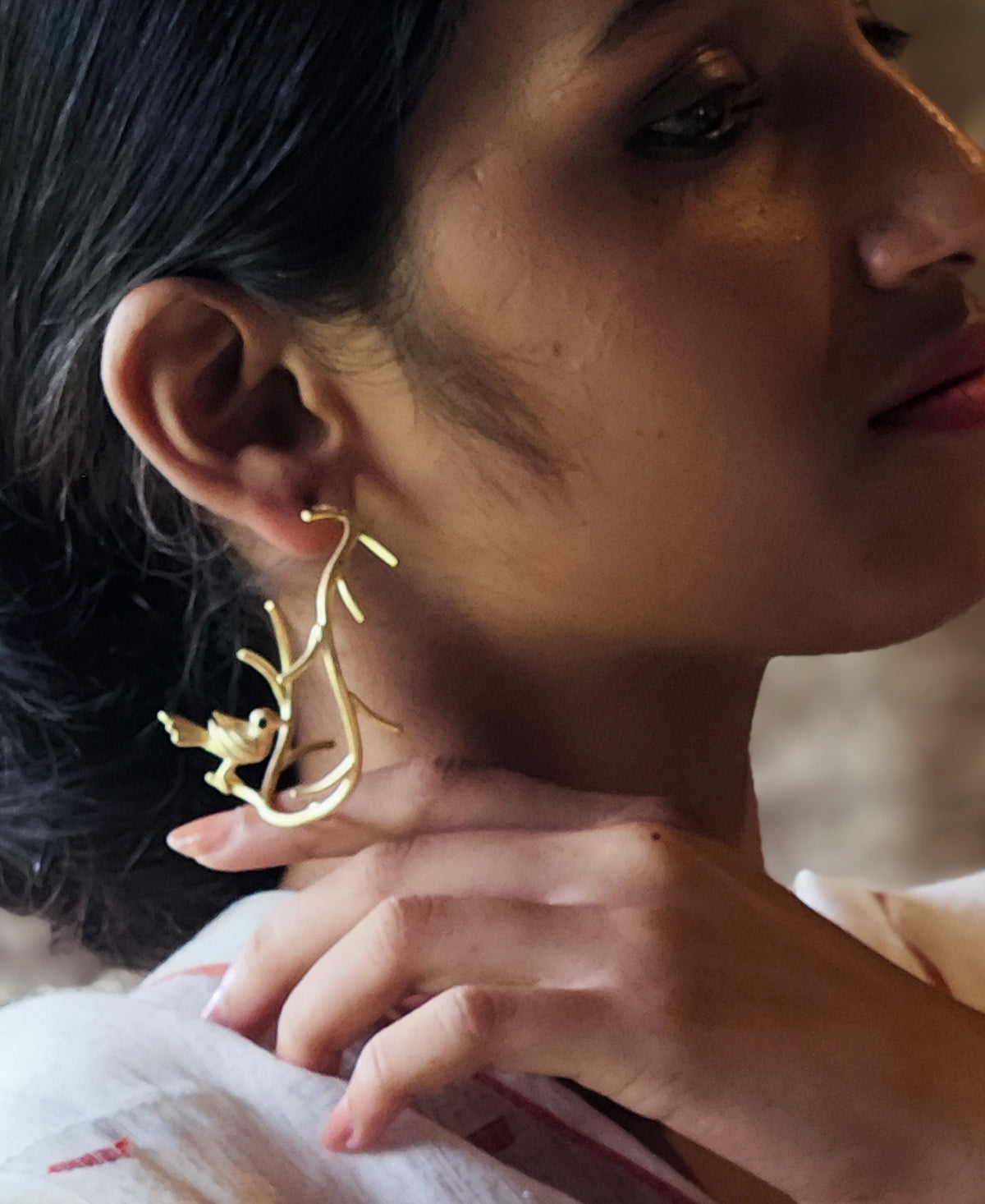 Pakshi Vriksha - Gold Plated Hoop