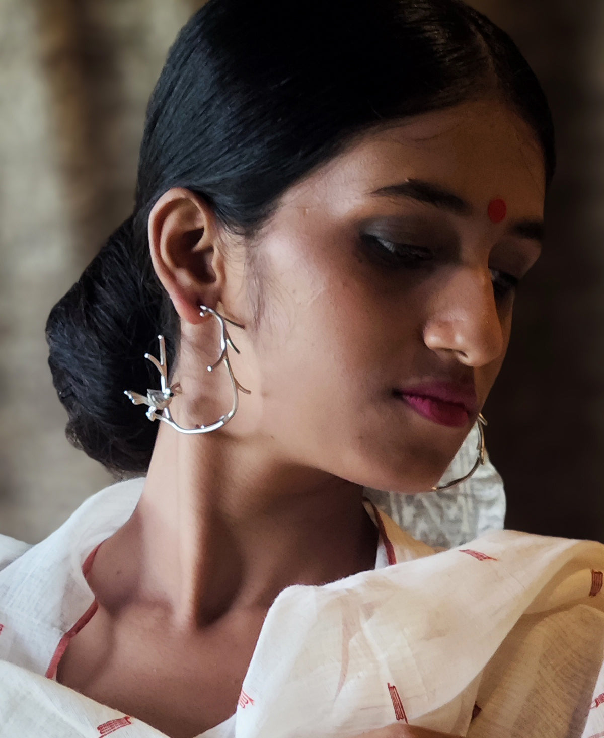 Pakshi Vriksha - Silver Plated Hoop