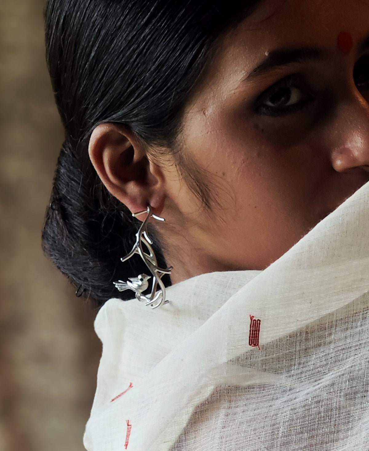 Pakshi Vriksha - Silver Plated Hoop