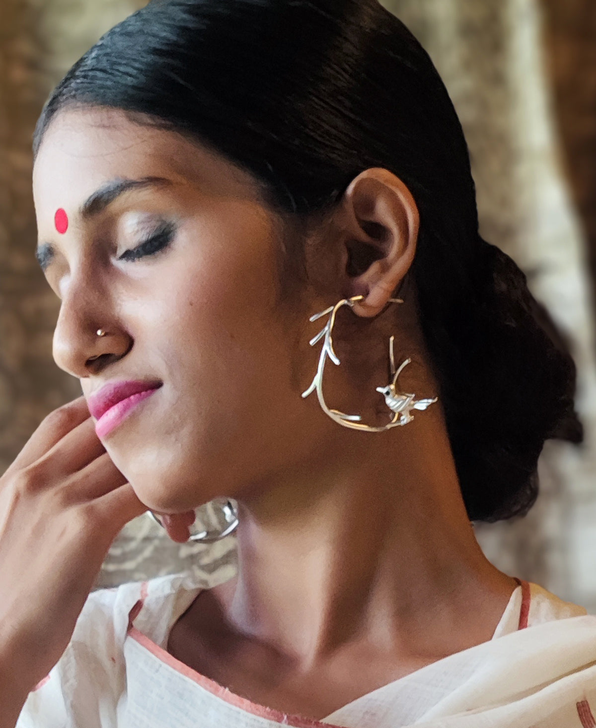 Pakshi Vriksha - Silver Plated Hoop