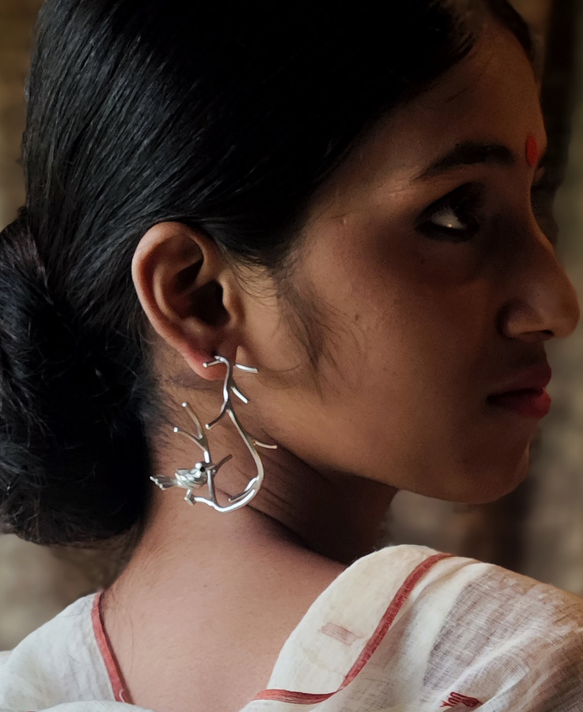 Pakshi Vriksha - Silver Plated Hoop