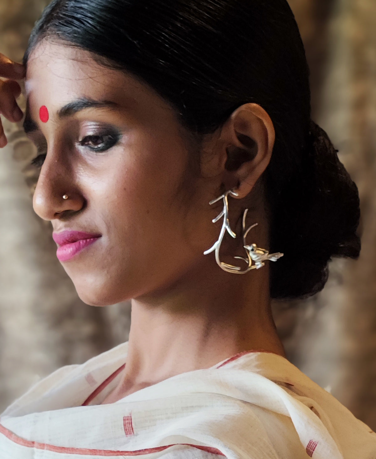 Pakshi Vriksha - Silver Plated Hoop