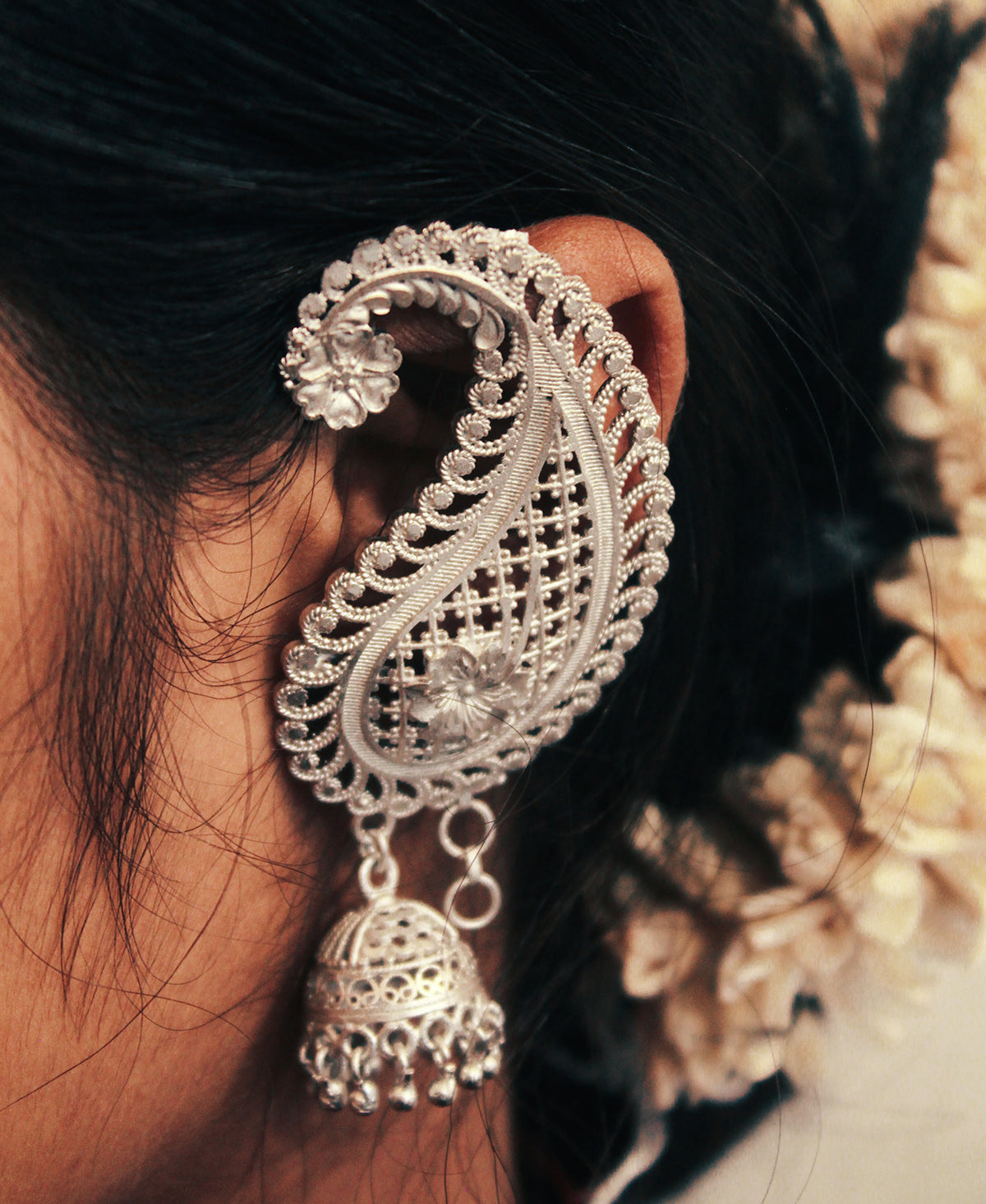 Chandrika Kaan Jhumka Silver