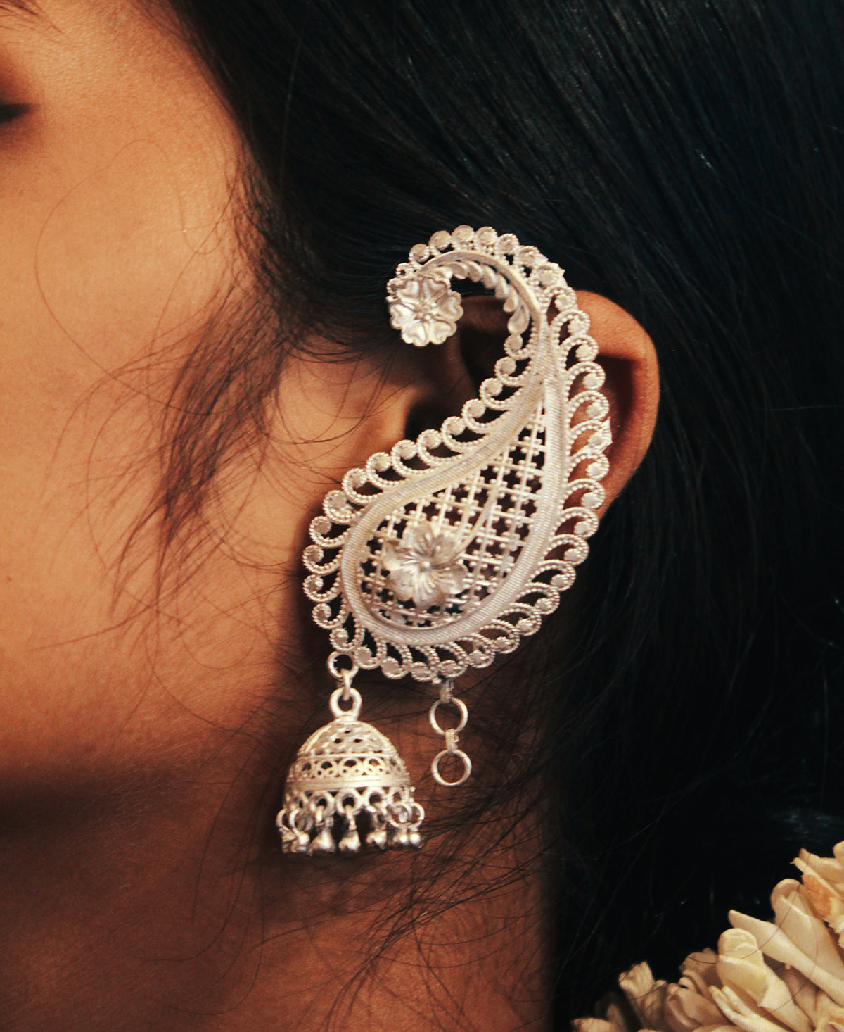 Chandrika Kaan Jhumka Silver
