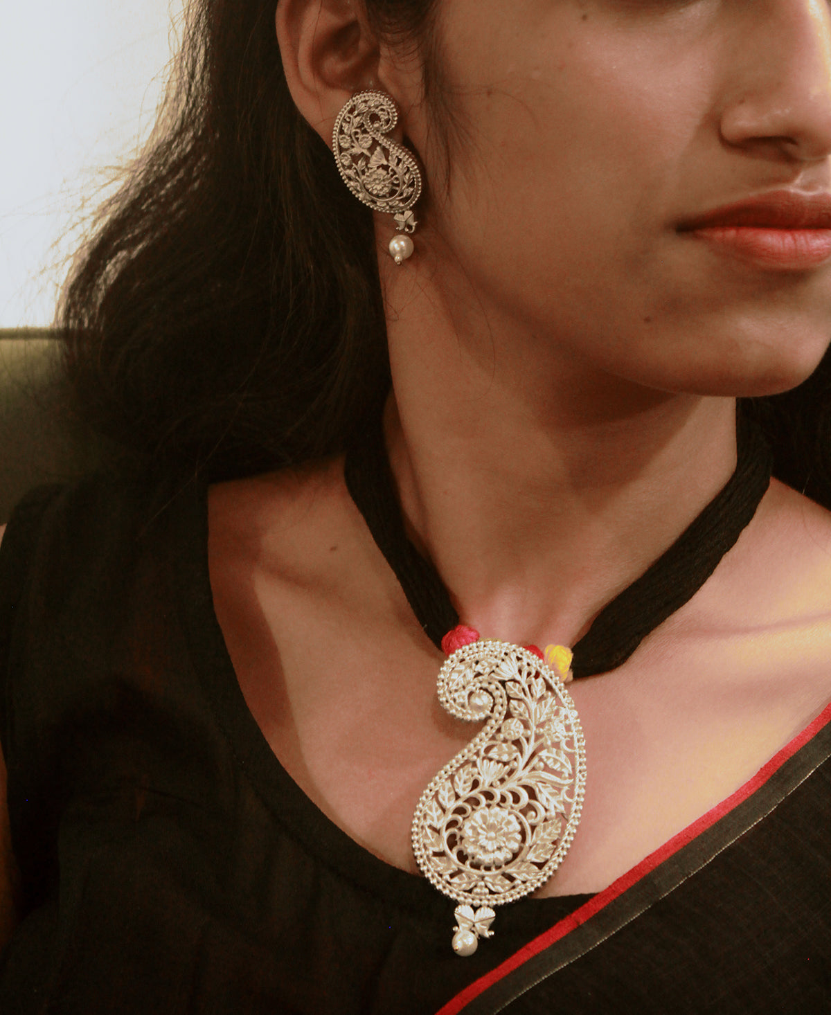 Aalap Silver Plated Pendent Set