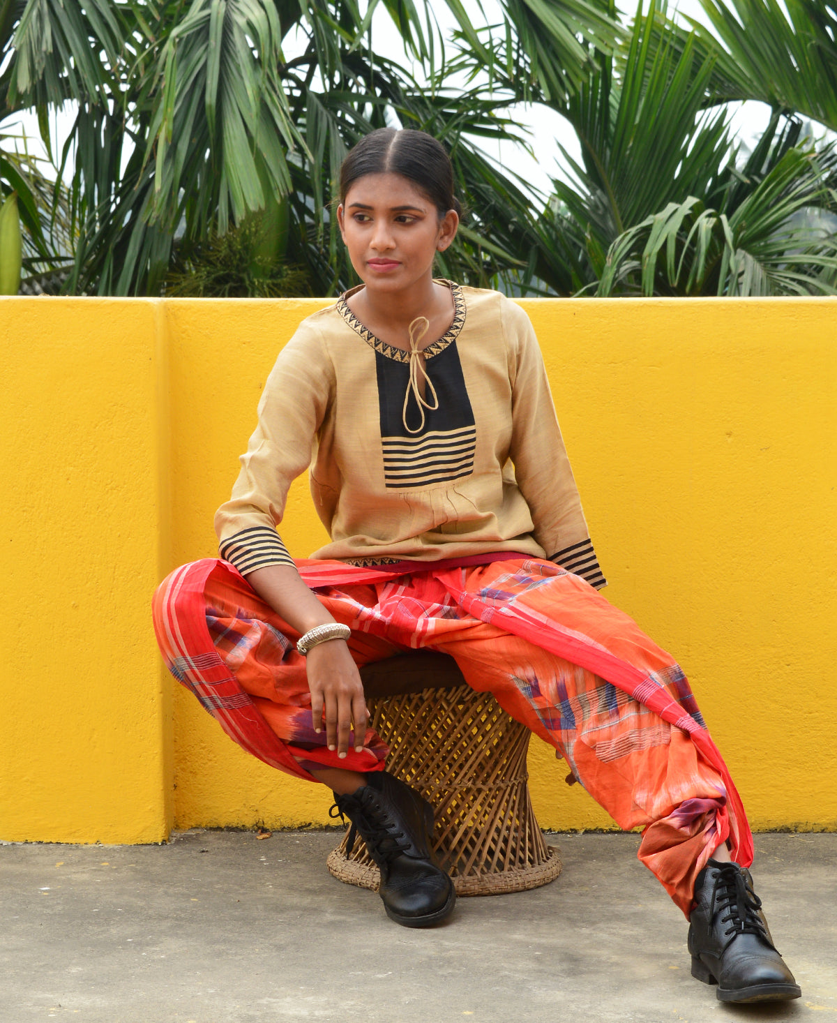 Orange & Brown Blue Space Dyed Cotton Dhoti Pant