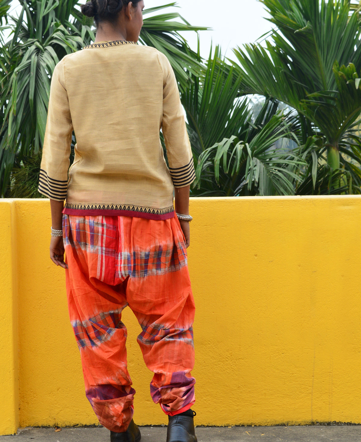 Orange & Brown Blue Space Dyed Cotton Dhoti Pant