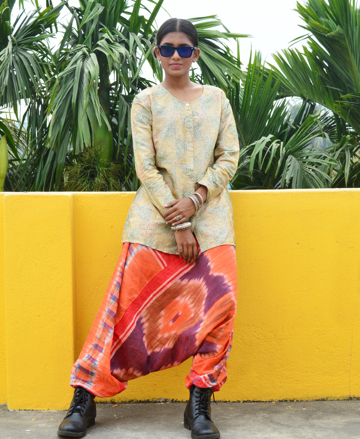 Orange & Brown Purple Space Dyed Cotton Afghan Pant