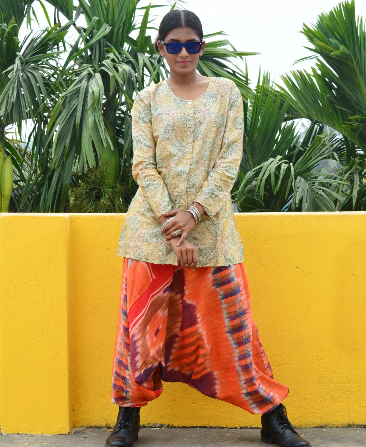 Orange & Brown Purple Space Dyed Cotton Afghan Pant