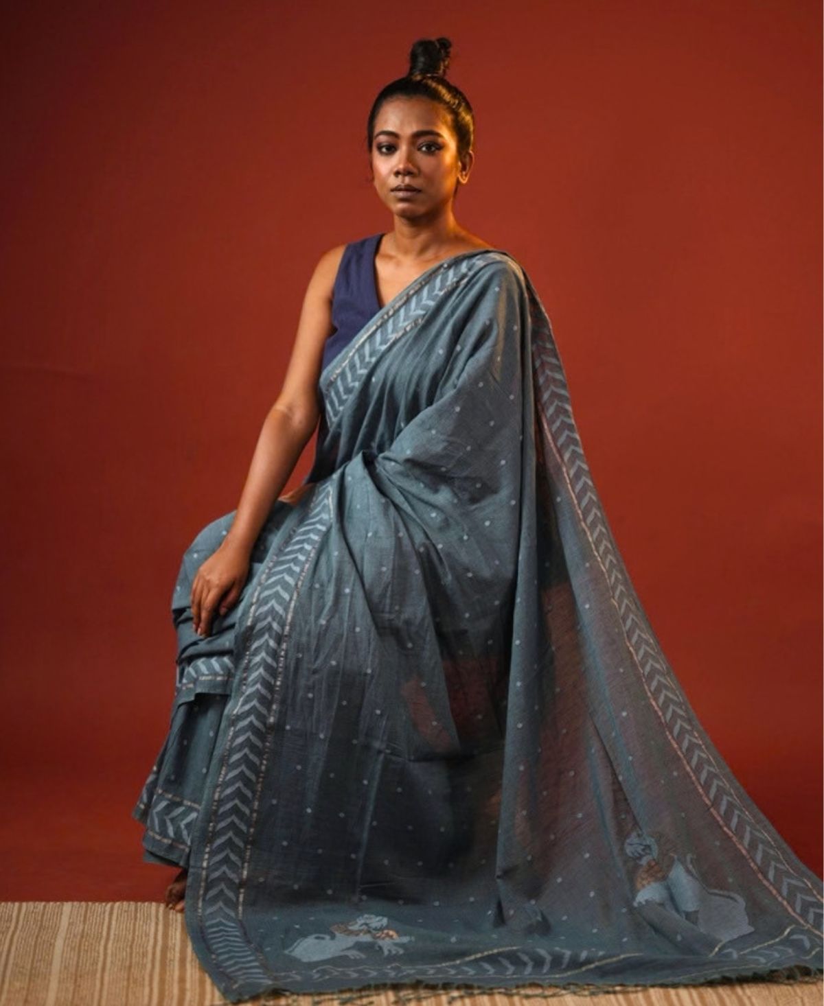 Neel Keshar Yali Jamdani Saree