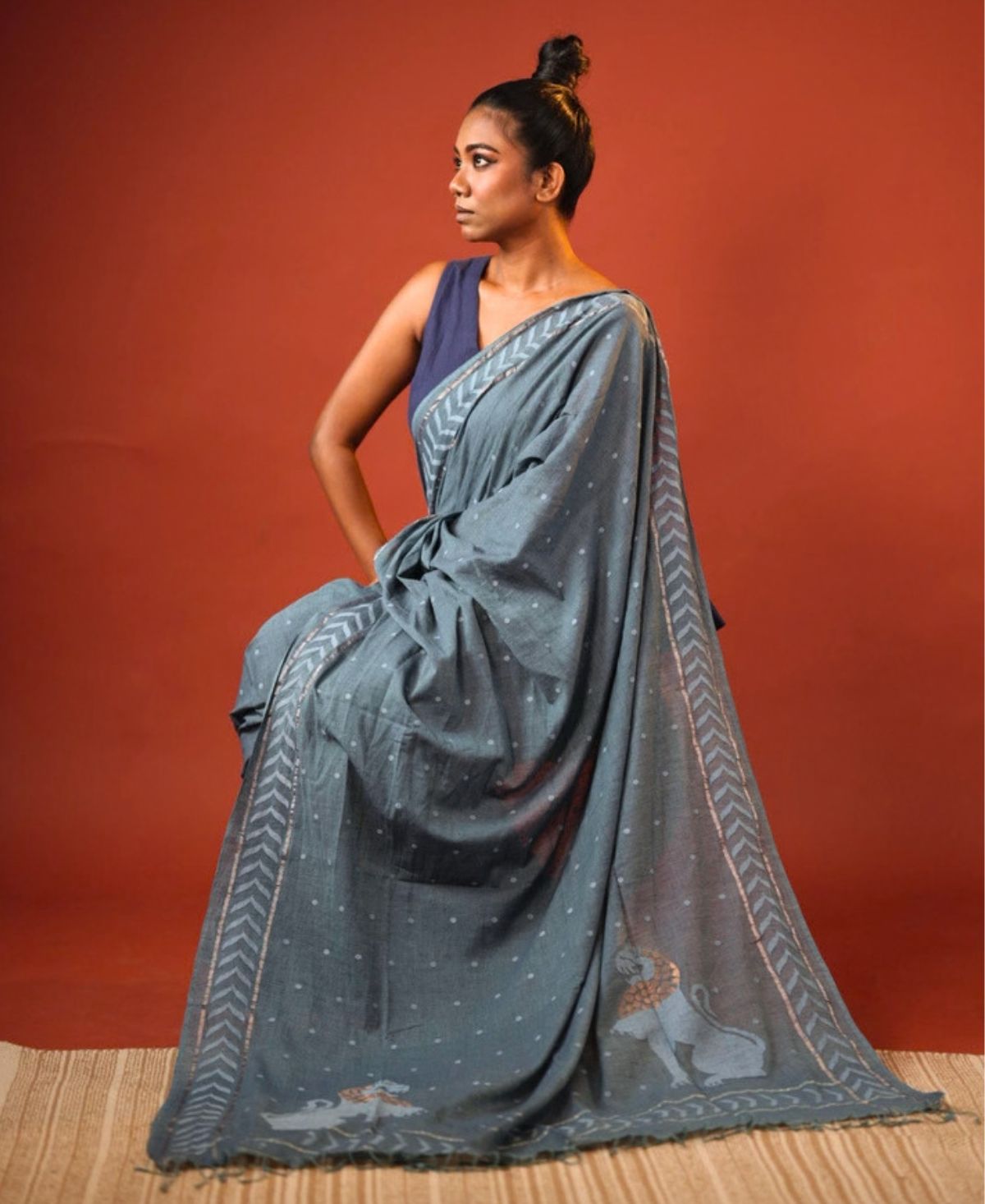 Neel Keshar Yali Jamdani Saree