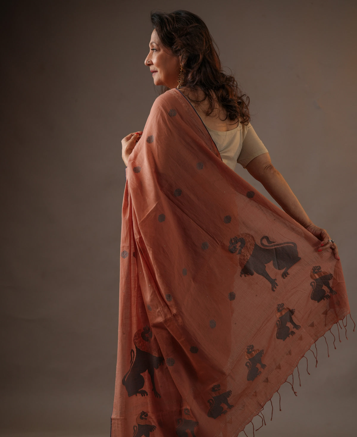 Manjistha Keshar Yali Jamdani Saree