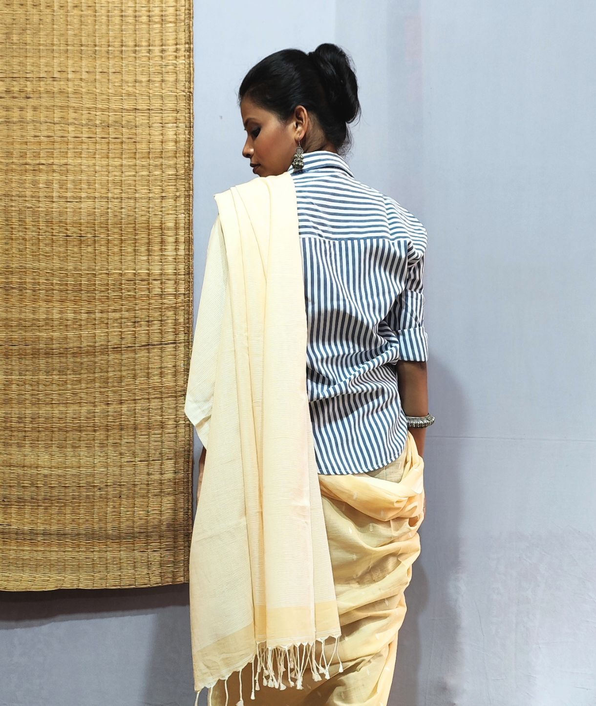 Butter Yellow Handloom Cotton Jamdani Saree
