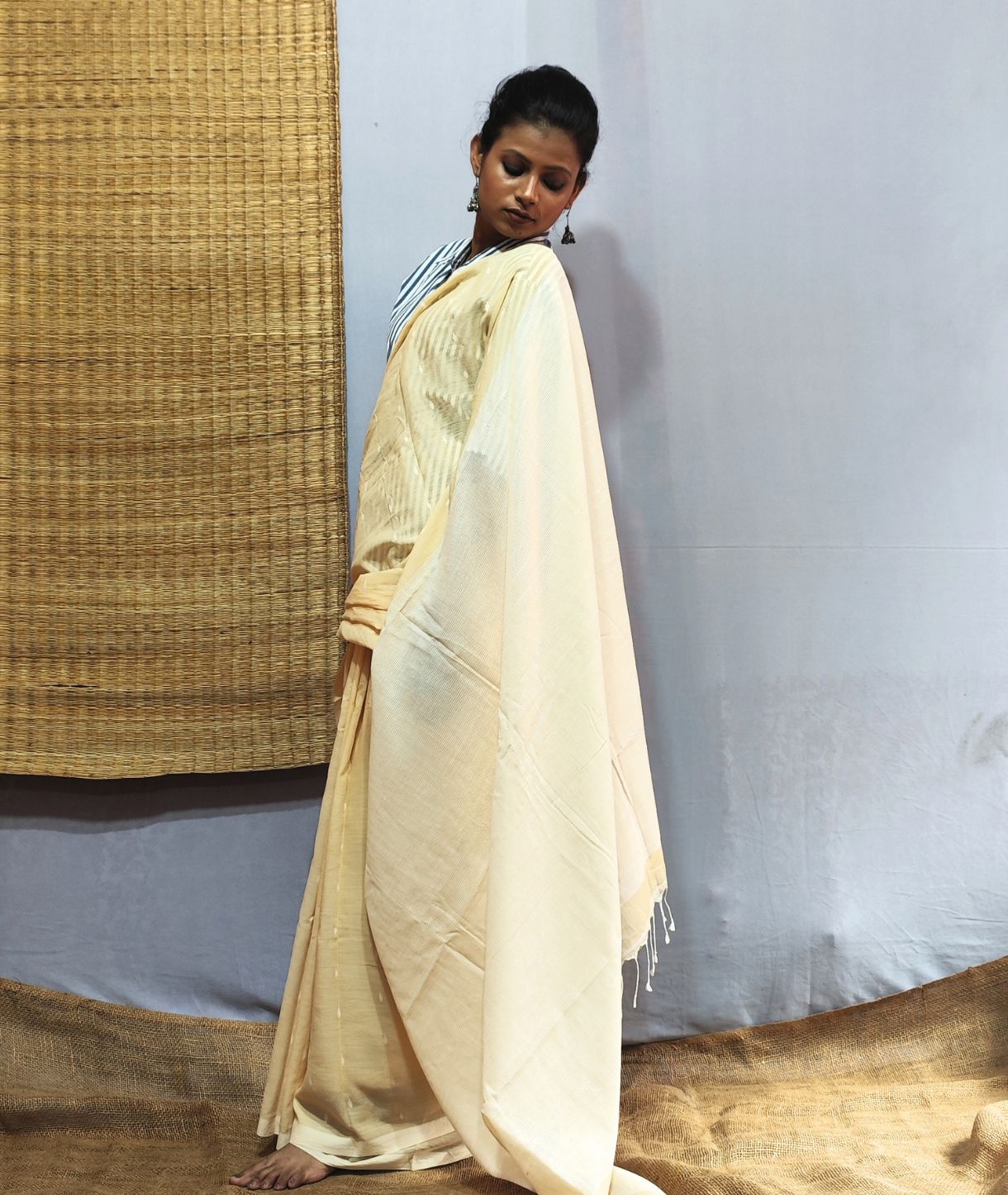 Butter Yellow Handloom Cotton Jamdani Saree