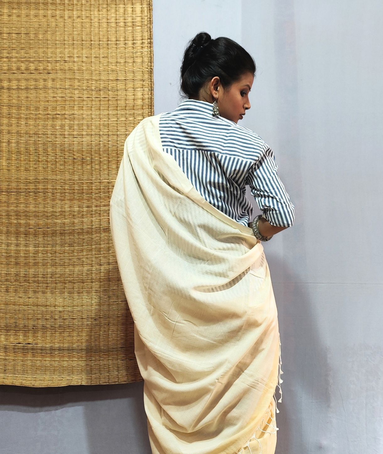 Butter Yellow Handloom Cotton Jamdani Saree