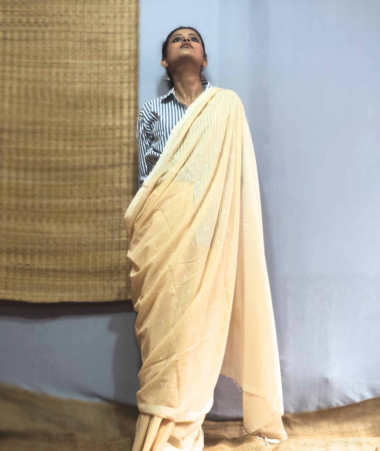 Butter Yellow Handloom Cotton Jamdani Saree