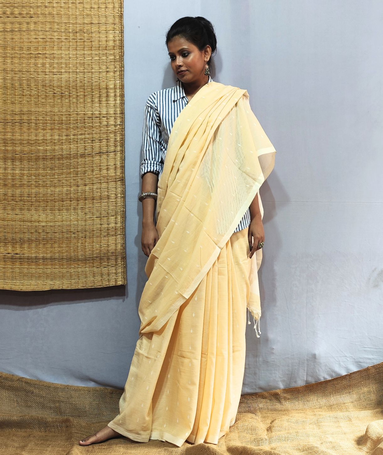Butter Yellow Handloom Cotton Jamdani Saree