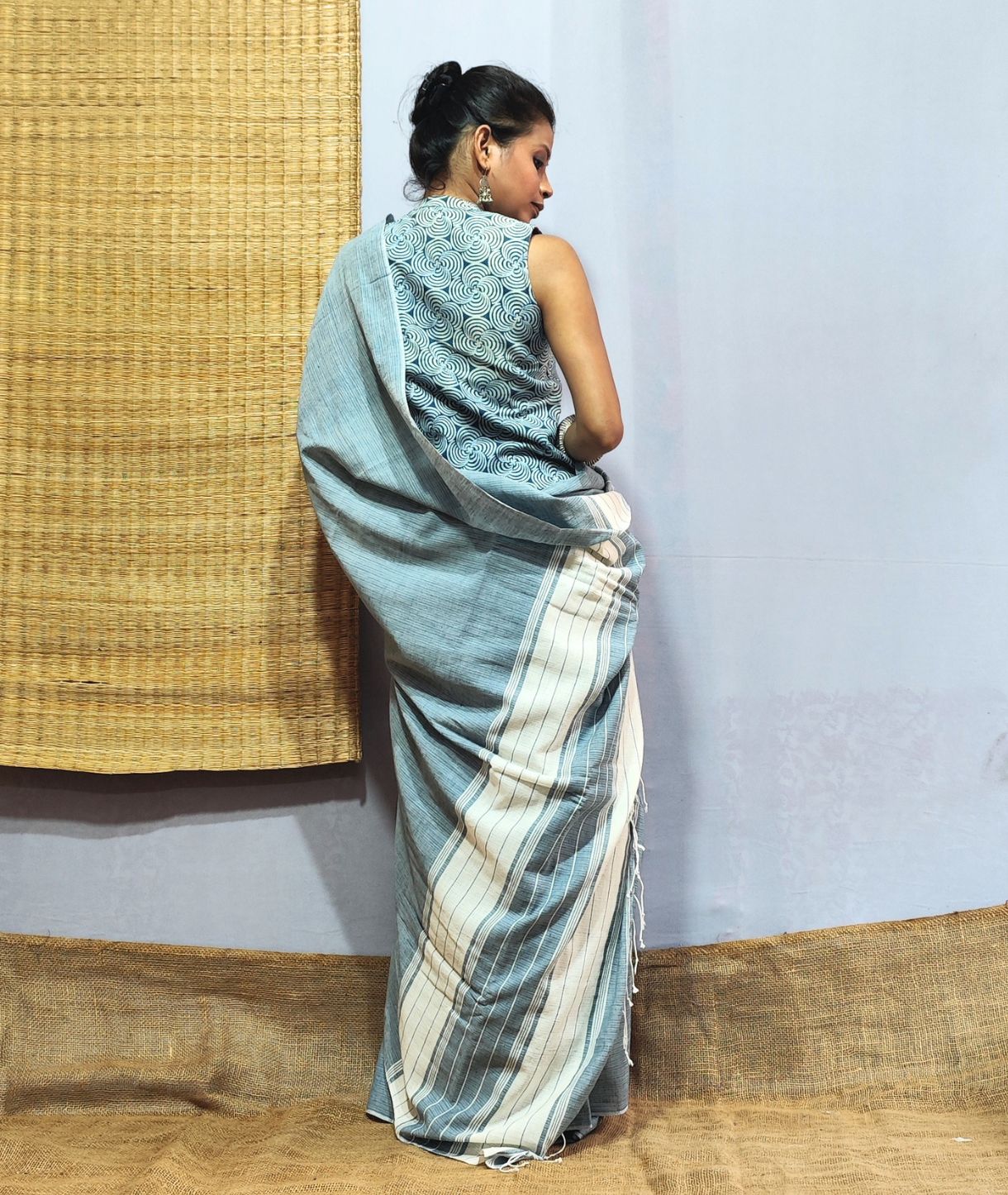 Powder Blue Handloom Cotton Saree