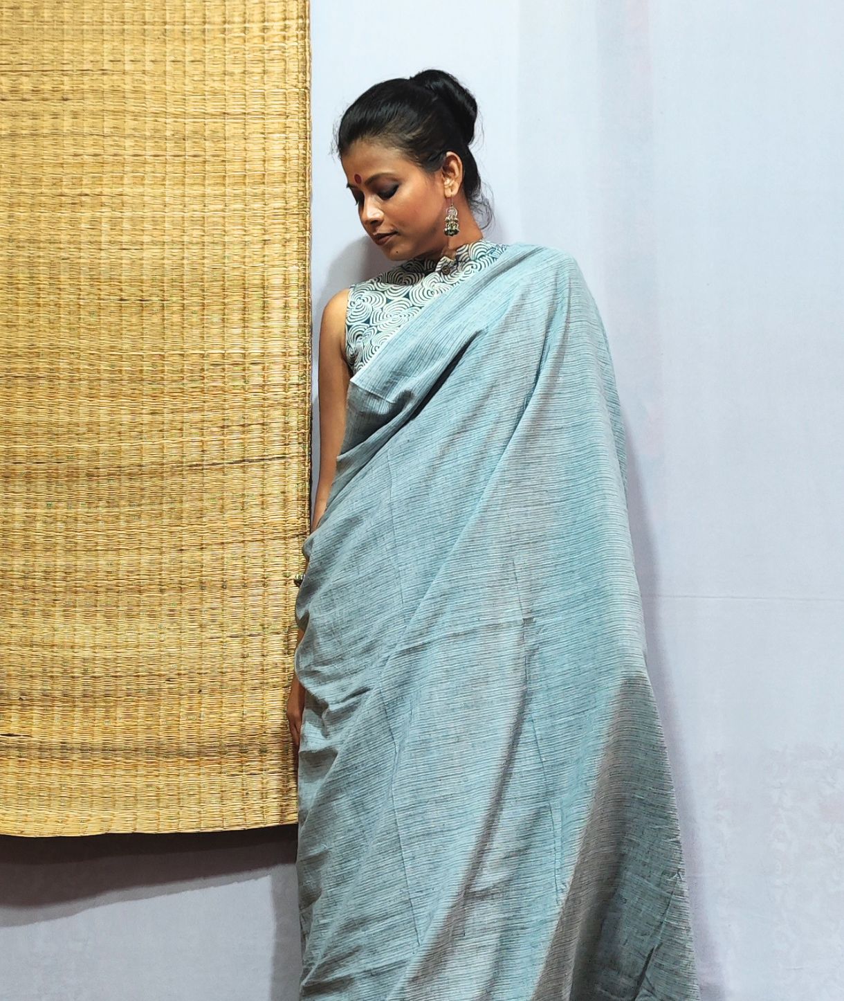 Powder Blue Handloom Cotton Saree