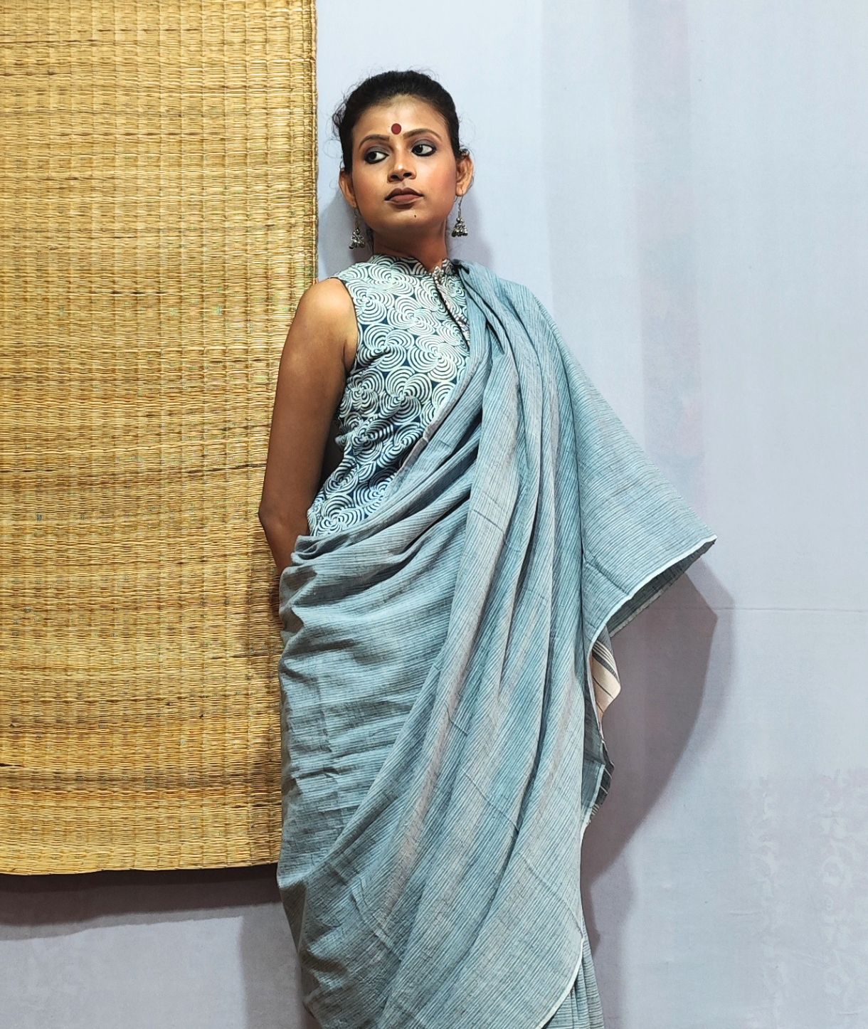 Powder Blue Handloom Cotton Saree