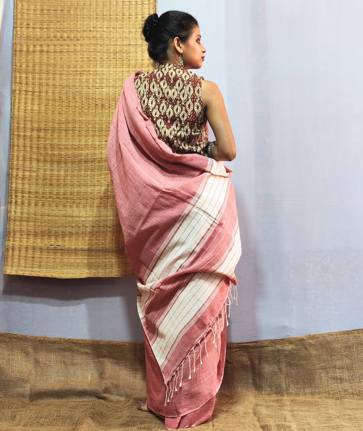 Coral Red Handloom Cotton Saree
