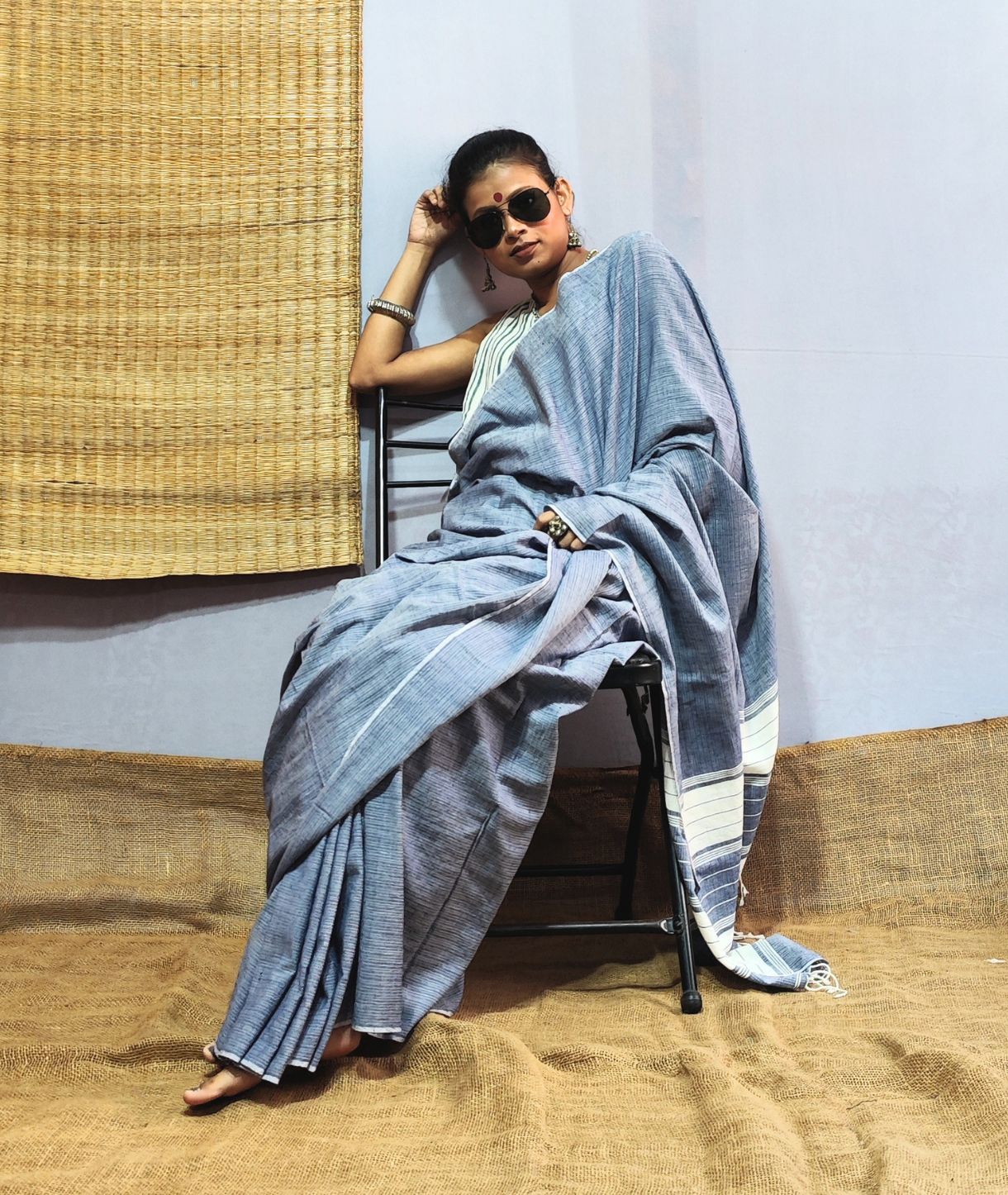 Cornflower Blue Handloom Cotton Saree