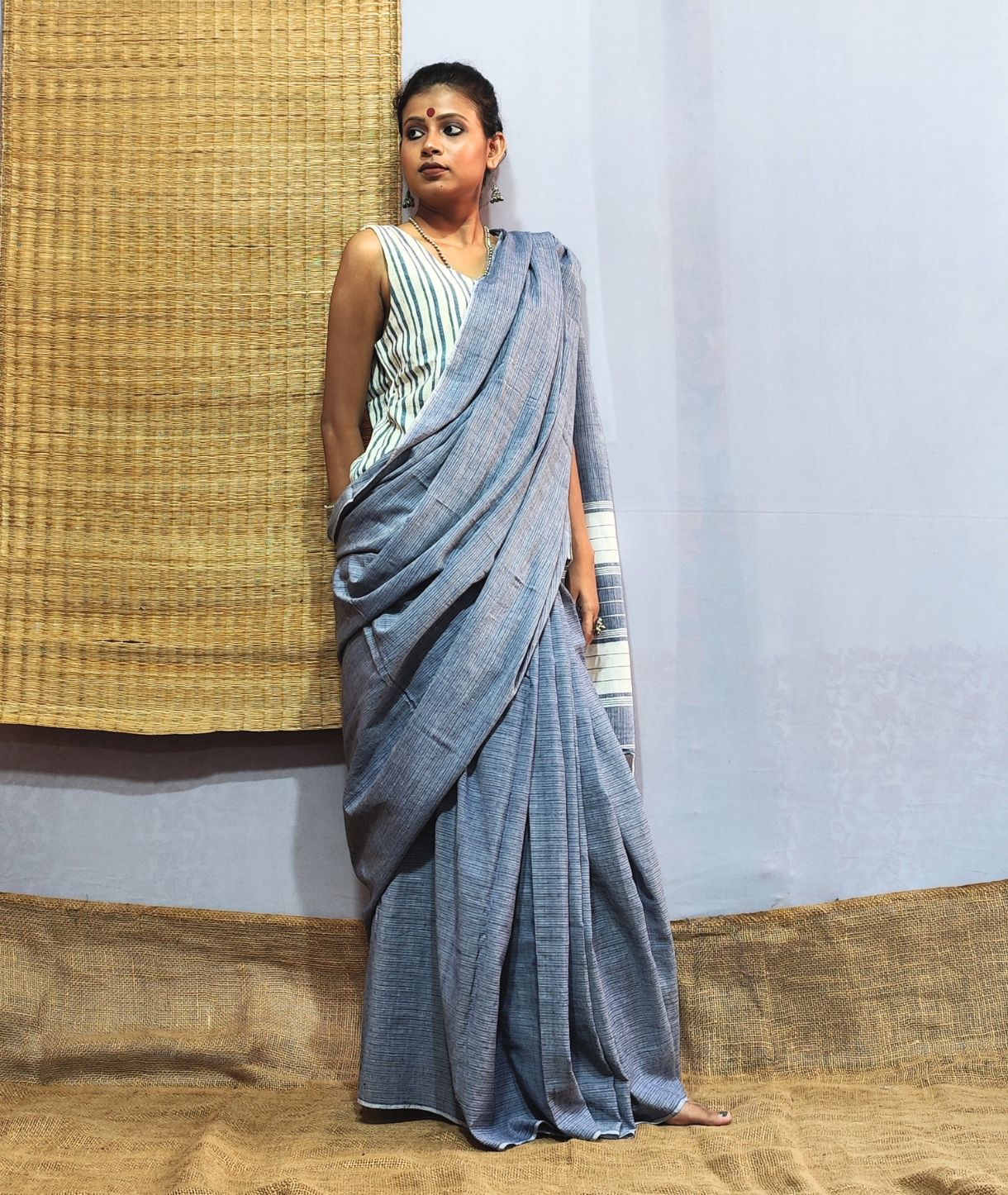 Cornflower Blue Handloom Cotton Saree