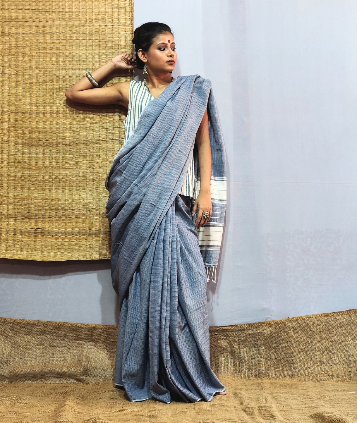 Cornflower Blue Handloom Cotton Saree