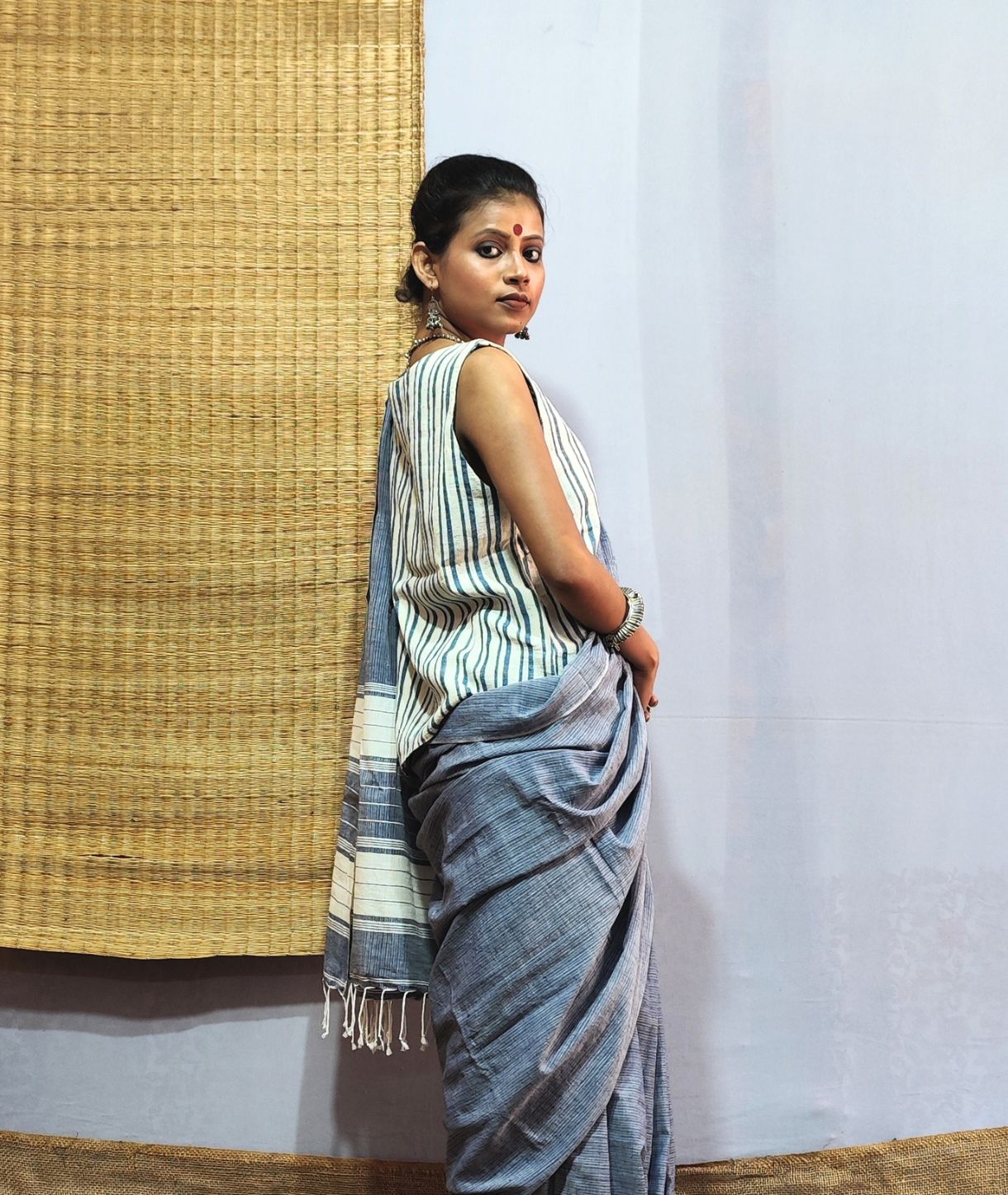Cornflower Blue Handloom Cotton Saree