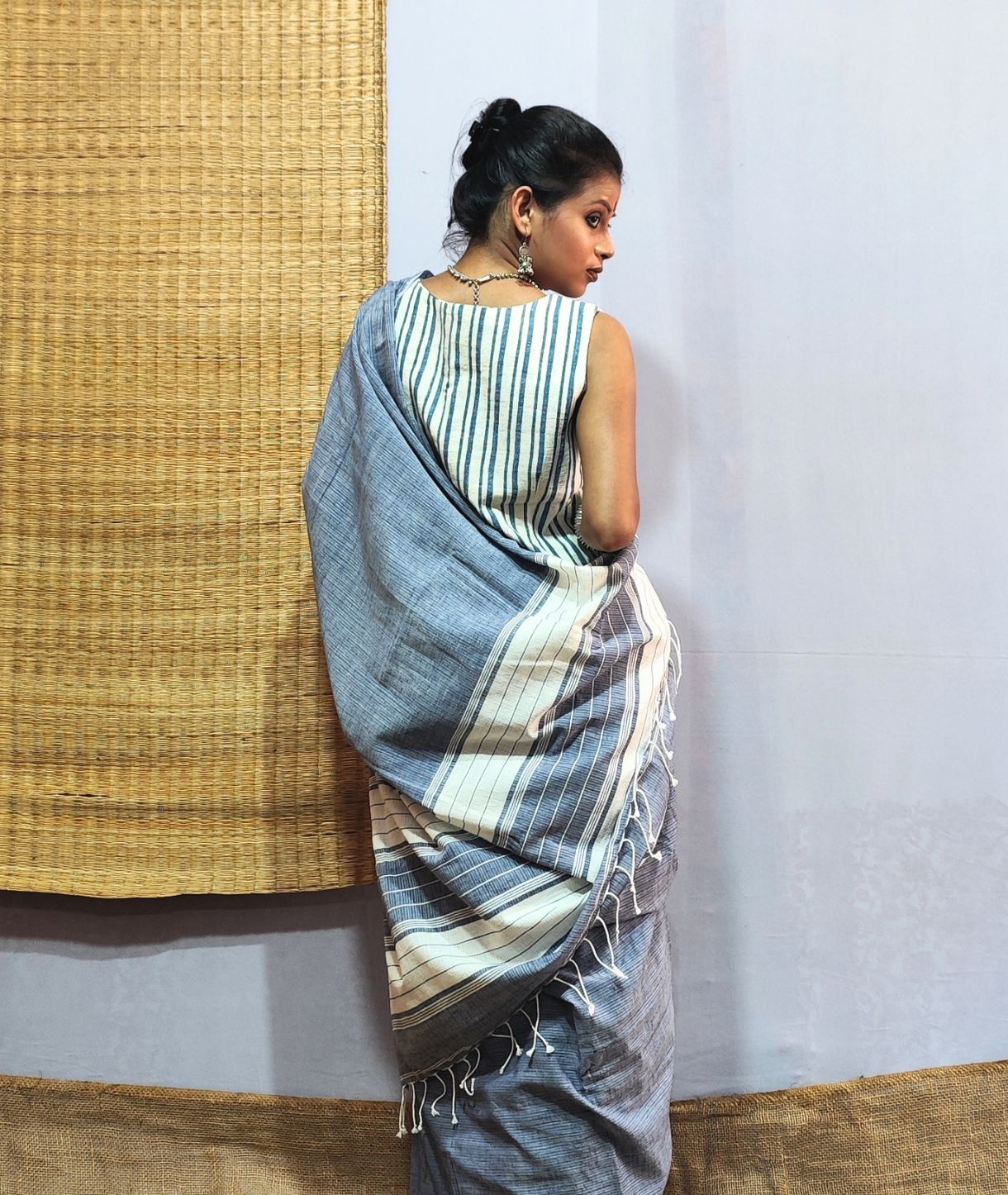 Cornflower Blue Handloom Cotton Saree