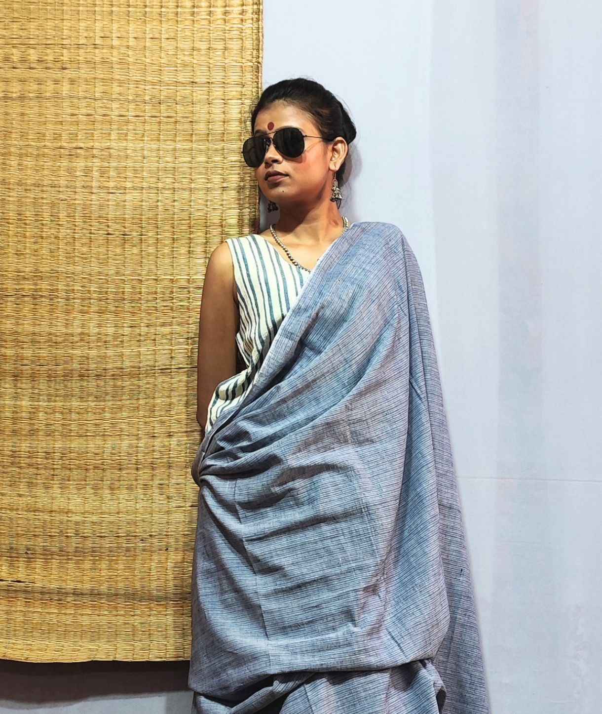 Cornflower Blue Handloom Cotton Saree