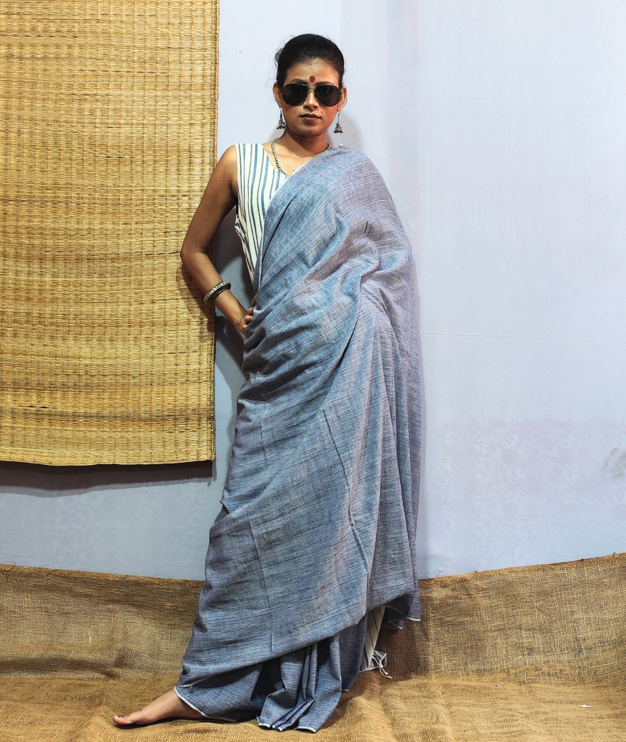 Cornflower Blue Handloom Cotton Saree