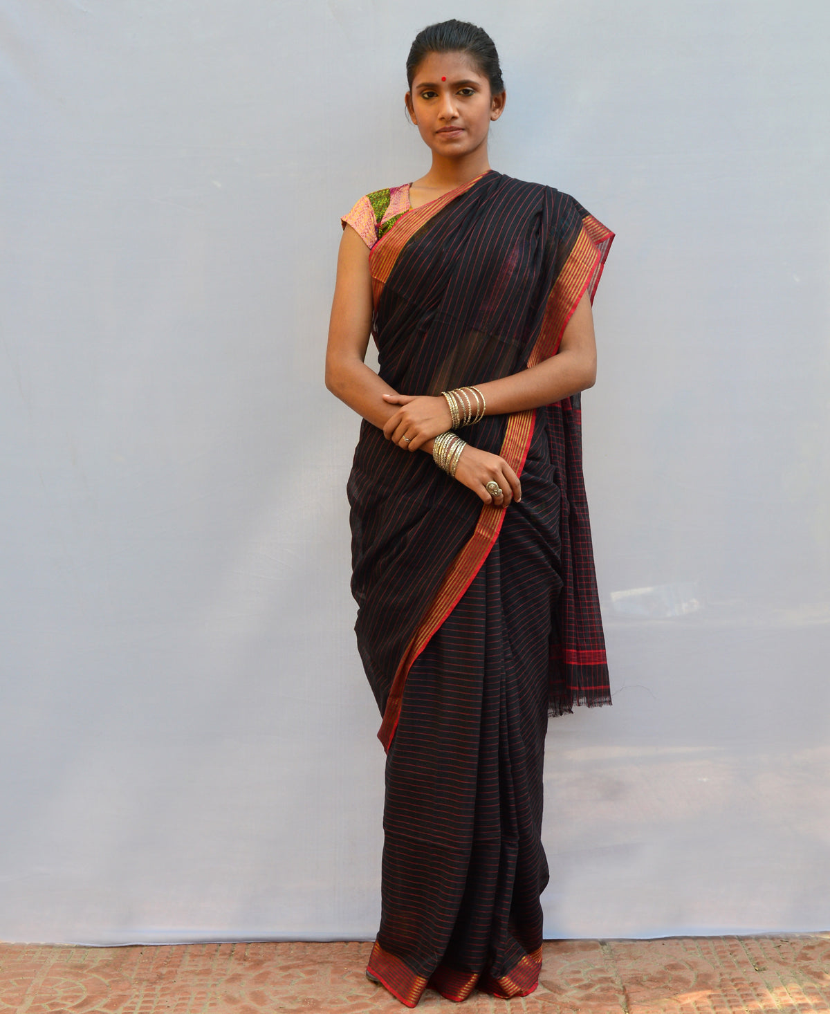 Black Handspun & Handwoven Cotton Saree