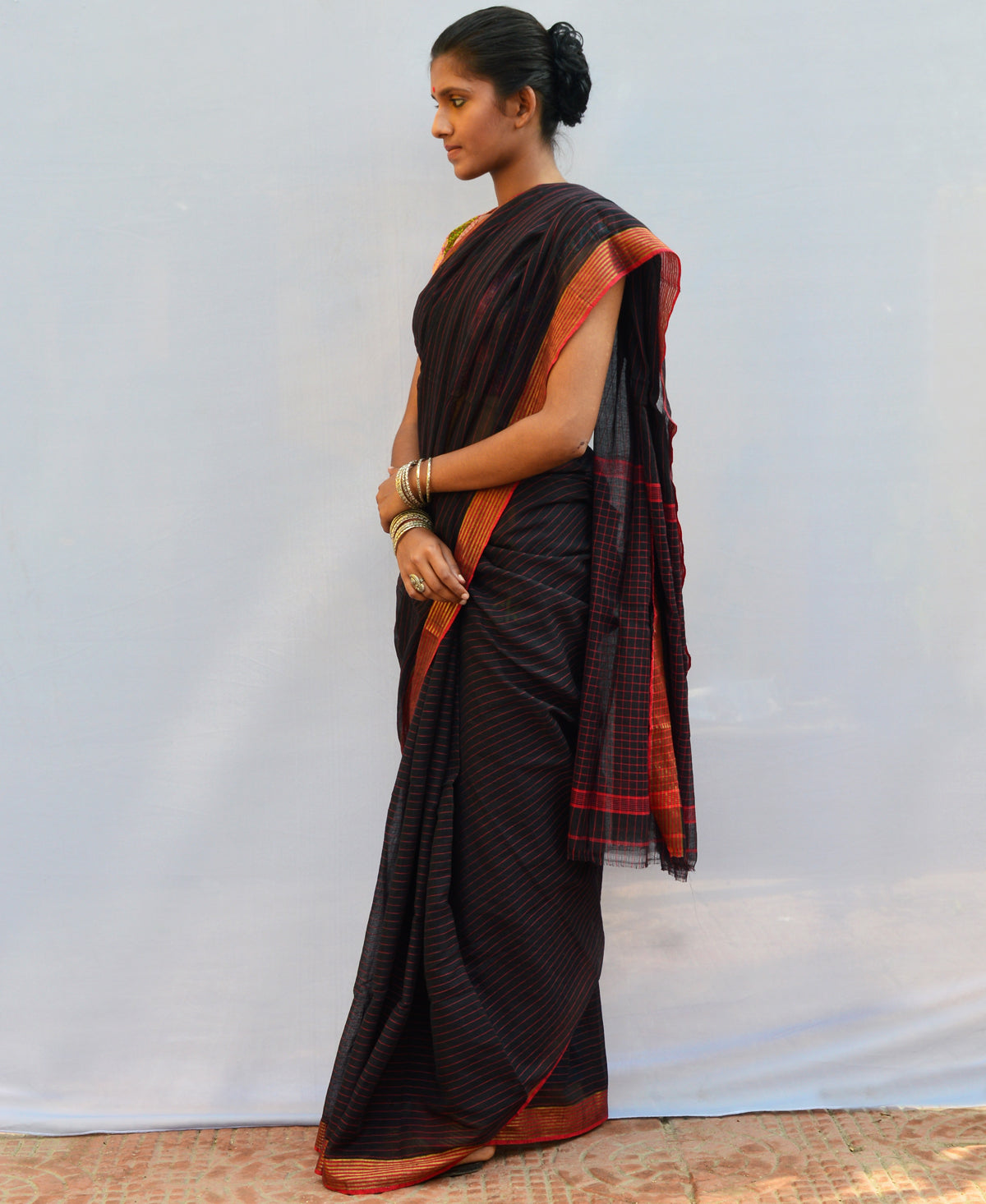 Black Handspun & Handwoven Cotton Saree