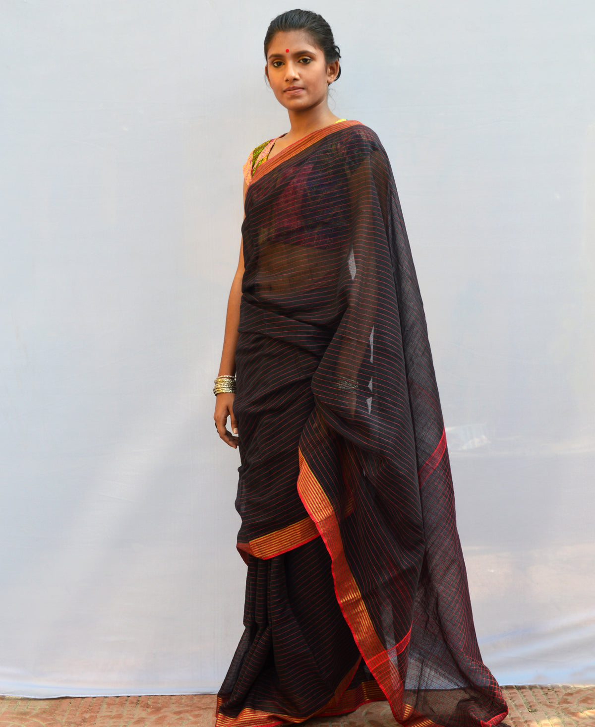 Black Handspun & Handwoven Cotton Saree