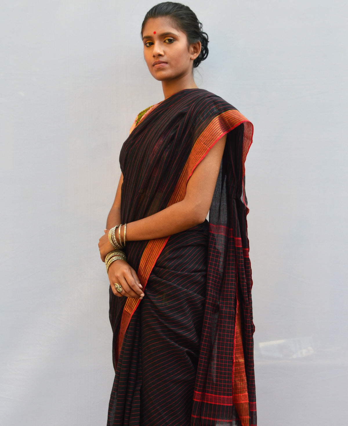 Black Handspun & Handwoven Cotton Saree