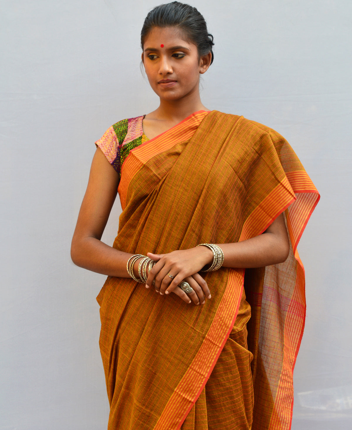 Sedona Orange Handspun & Handwoven Cotton Saree