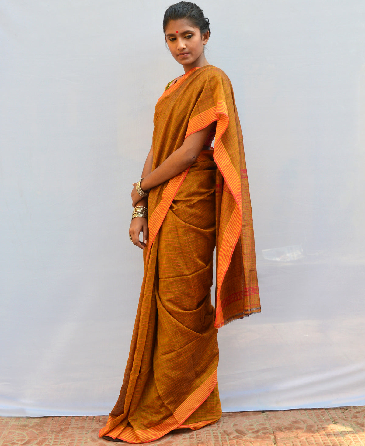 Sedona Orange Handspun & Handwoven Cotton Saree